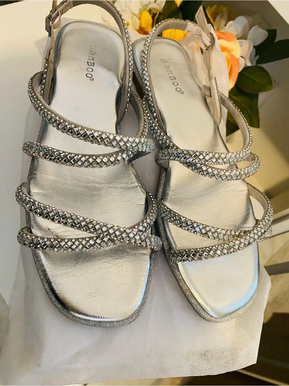 Silver Crystal-Strap Women's Dressy Sandals